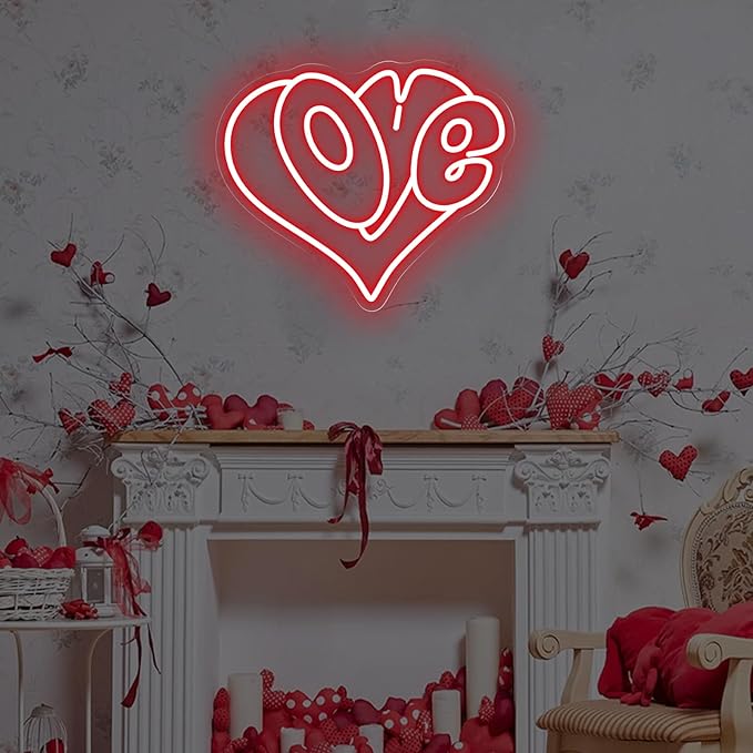 Love Heart Neon Sign, Red Romantic LED Wall Light for Bedroom, Valentine's Day Gift, Lover Valentine Decor, Romantic Home Decor, Couple Space Wall Art 15″ × 12.6″