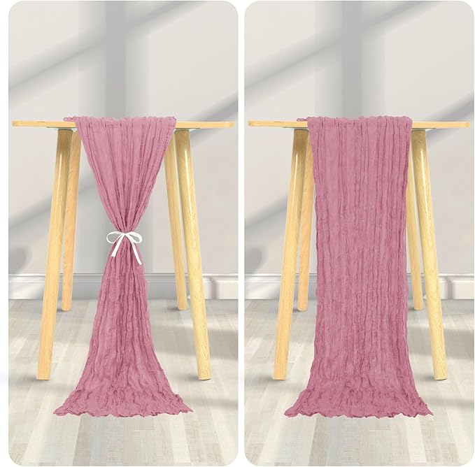 12 Pack Cheesecloth Table Runner 20 x 120 inch Cheese Cloth Table Runner Bulk,Romantic Boho Sheer Gauze Fabric Table Runners for Wedding Reception,Party,Bridal Shower Table Decor(Dusty Rose)
