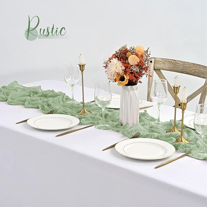20 Pack Sage Green Table Runner 10Ft Cheesecloth Table Runner Boho Gauze Table Runner Long Cheese Cloth Table Runner Romantic Sheer Fabric Table Runners for Wedding Party Bridal Shower