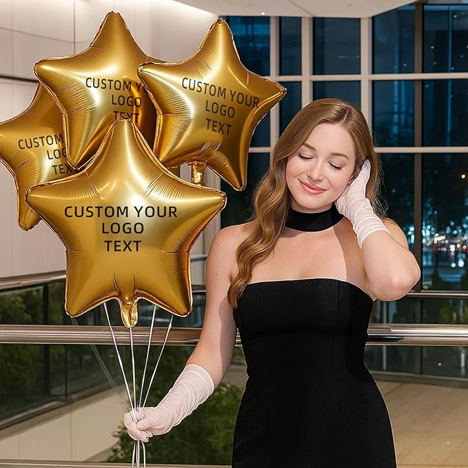 Custom Foil Balloons – Personalized Round & Heart Shaped Balloons for Logo, Text or Photo – Event, Birthday, Wedding, Business Promotion (star, 100)