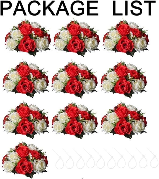 Sziqiqi Pack of 10 Fake Flower, Silk Rose Flowers, Suit for Wedding/Party Centerpiece Road Lead Flower Rack Decorations, 10 Pieces
