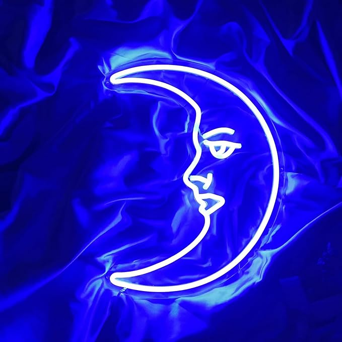 Custom Moon Face Neon Sign, Moon Neon Signs for Bearoom Wall Decor, Kid's Room LED Decorative Lights, Night Lights Indoor for Home, Bedroom, Office,Dorm,Party