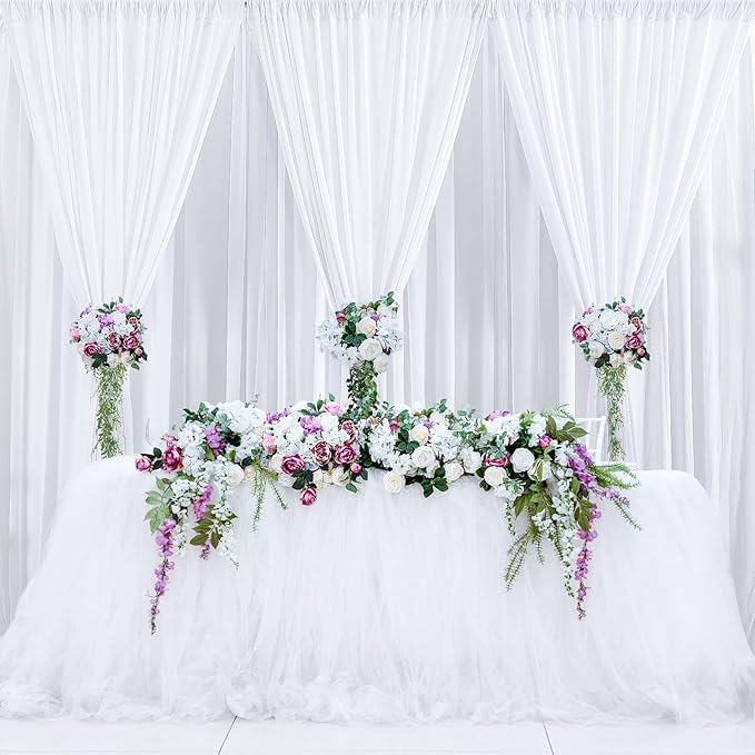 50 ft x 8 ft White Backdrop Curtain Draps for Wedding Parties, 10 Panels 5 ft x 8 ft Wrinkle Free Polyester Photo Drapes for Birthday Party Baby Shower Backdrop Stand