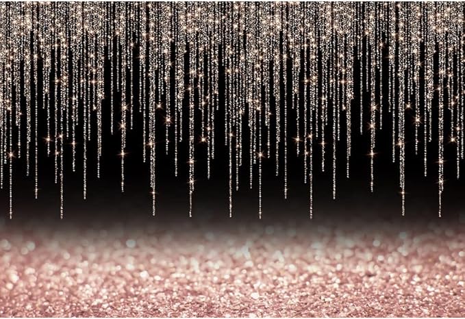 Black and Rose Gold Backdrop 10x6.5ft Glitter Photography Background for Girl Women Birthday Wedding Baby Shower Bridal Shower Vinyl Abstract Backdrop Party Decoration Banner Photo Props