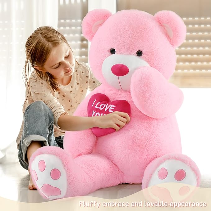 Giant Teddy Bear 52" - Big Stuffed Animal with Heart - Large I Love You Teddy Bear Plush Toys for Kid Christmas Birthday - Valentines Bear Gift for Girlfriend Wedding