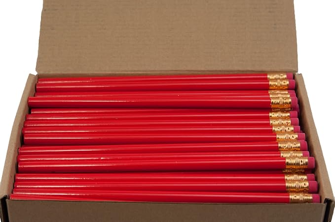 Recycled Newspaper Pencil (Red) (Full Size Round Painted Pencils) (Earth Friendly Pencil) (Latex Free Eraser) (HB Number 2 Lead) (Box of 144)
