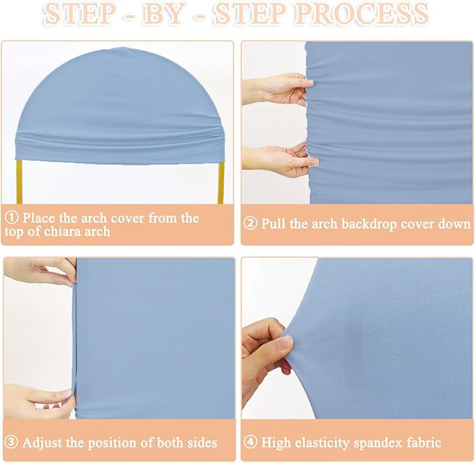 7.2 FT Wedding Arch Backdrop Stand and Dusty Blue Arch Cover Set Metal Arch Stand with Spandex Arch Stands Cover Party Backdrop Gold Wedding Arches for Ceremony Birthday Baby Shower Decor