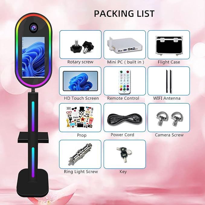 Vanya Oval Mirror Photo Booth15.6 Touch Screen Mirror Photo Booth Magic Mirror Photobooth Selfie for Party Events Wedding Rental (Black, Without Camera Printer)