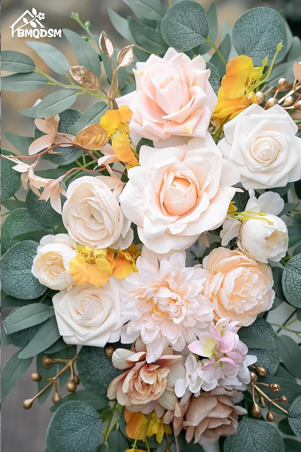 Wedding Welcome Signs Floral(Pack of 2),Wedding Arch Flowers for Wedding Decorations and Reception Backdrop Decoration (New Champagne)