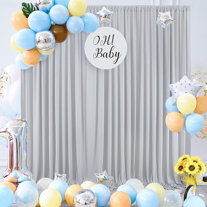 30ft×10ft Silver Grey Wrinkle Free Backdrop Curtains for Parties, 6 Panels 5×10ft Thick&Silky Polyester Silver Photo Backdrop Drapes Curtain for Birthday Baptism Baby Shower Photography Home