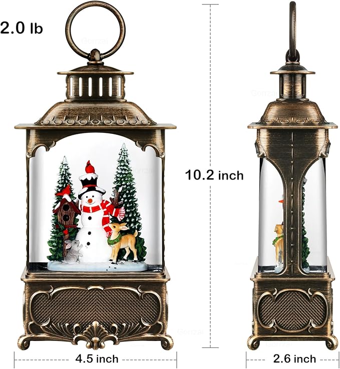 Christmas Snow Globes Snowman Snow Globe Lantern, Lighted Christmas Decorations Indoor with Music Timer Swirling Glitter, Light Up Deer Cardinal Rabbit Musical Decor, USB or Battery Operated