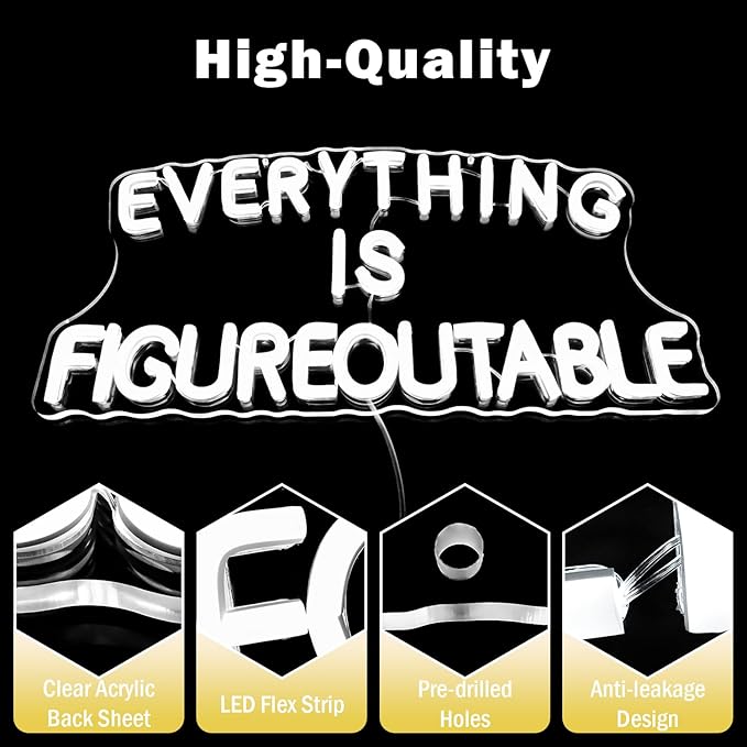 Everything is Figureoutable Neon Sign Dimmable Inspirational Neon Wall Art Motivational Neon Lights for Classroom Office Home Wall Decor Positive Gifts