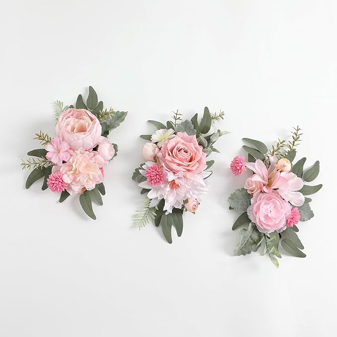 Serra Flora 3Pcs Pre-made Silk Flowers Cake Topper Wedding Artificial Flowers Decor Blusher Pink Flowers Cake Decorations for Girl Sweet Weddings Boho Party Supplies.