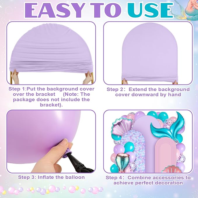 34 Pieces Mermaid Birthday Party Decorations 4ft 5ft 6ft Mermaid Arch Backdrop Covers Spandex Arch Backdrop Cover Pink Purple Seashells Balloons for Summer Birthday Party
