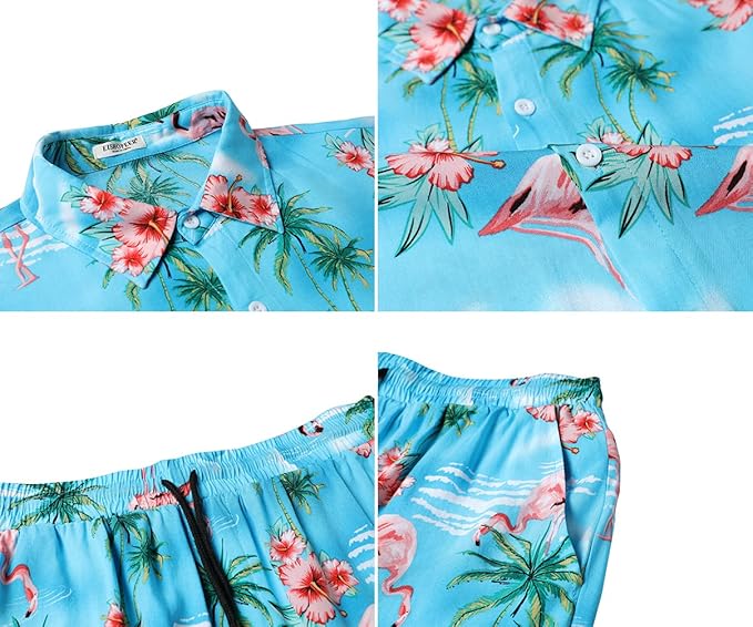 EISHOPEER Men's Flower Hawaiian Sets Casual Short Sleeve Shirt and Shorts Suits Outfits with Bucket Hats
