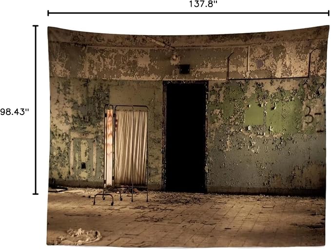 BELECO 12x8ft Fabric Creepy Old House Backdrop Abandoned Hospital Insane Asylum Haunted Halloween Backdrop Shabby Interior Horror Themed Party Decorations Kids Adult Portrait Shooting Photo Props