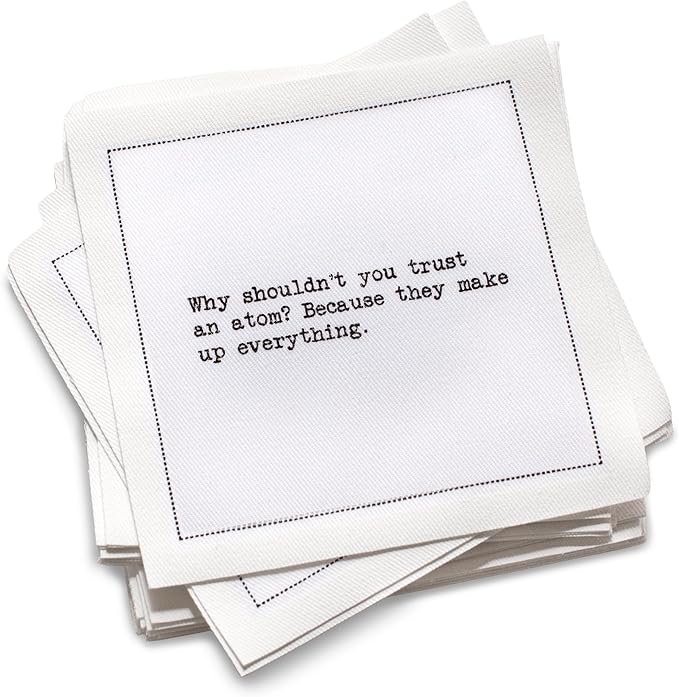 Five Star Funny Dad Jokes Quotes | White Cotton Cocktail Napkins | 50 Luxury Disposable Beverage Napkins with Witty Bar Quotes | Drink Napkins for Parties, Bars, Weddings & Game Nights