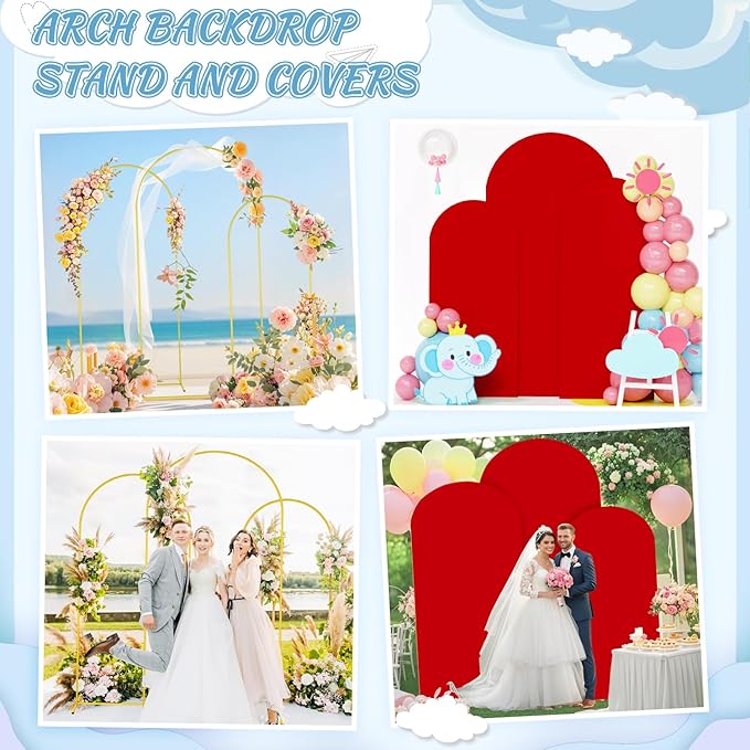 FOTSHARER Metal Arch Backdrop Stand and Cover Set 6FT 5FT 4FT Red Arch Cover Spandex Balloon Wedding Arches Frame Stand Backdrop for Garden Arbor Birthday Party Baby Shower Graduation Ceremony Decor