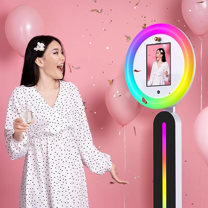 Portable Photo Booth Compatible with I pad Tablets, Free Custom Logo,Photo Booth Machine with Software APP Control,Music Sync,Flight Case,for Parties,Wedding