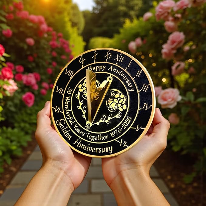 Anniversary Sundial Gift for 50th Golden Wedding Anniversary in 2026 - Recycled Metal Home Decor Or Garden Present Idea - Handmade in UK for Him, Her Parents Or Couples 50 Year Celebration
