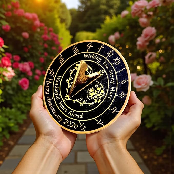 Anniversary Sundial Gift for Any Wedding Anniversary in 2026 - Wonderful Years - Recycled Metal Home Decor Or Garden Present Idea - Handmade in UK for Him, Her Parents Or Couples Celebration