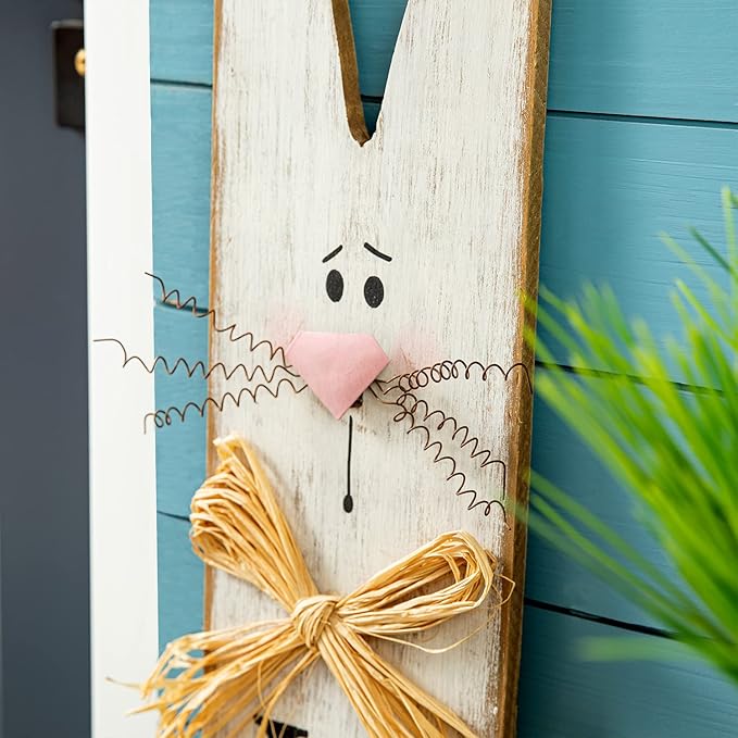 Glitzhome Wooden Easter Porch Décor Hanging Welcome Sign with Bunny Ears for Front Door or Indoor Home Decor,42"H