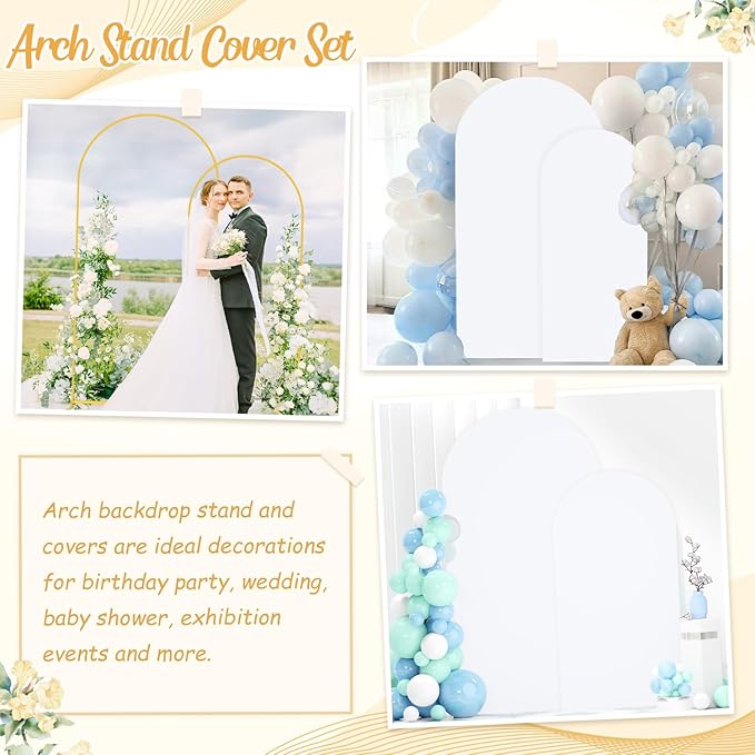 Wedding Arch Stand and White Spandex Arch Stand Cover Set 6FT 7.2FT Chiara Backdrop Stands and Arch Stand Covers Set of 2 for Bridal Baby Shower Birthday Party Banquet Decor