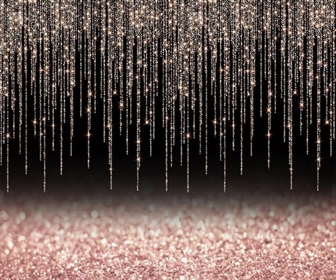 Black and Rose Gold Backdrop 10x8ft Glitter Photography Background for Girl Women Birthday Wedding Baby Shower Bridal Shower Graduation Backdrops Party Decoration Banner Photo Props