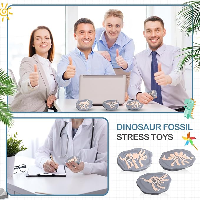 Libima 12 Pcs 3.35'' Dinosaur Fossil Stress Ball Squeeze Dinosaur Toy Party Favors Funny Stress Relief Toy for Kids Improving Grip Strength Release Pressure Finger Exercise