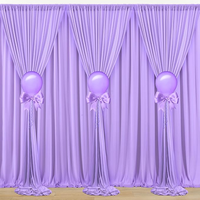 20 ft x 10 ft Wrinkle Free Lavender Backdrop Curtain for Parties, Polyester Light Purple Photo Backdrop Drapes 4 Panels 5x10ft for Baby Shower Photoshoot Wedding Birthday Party Photography Curtains