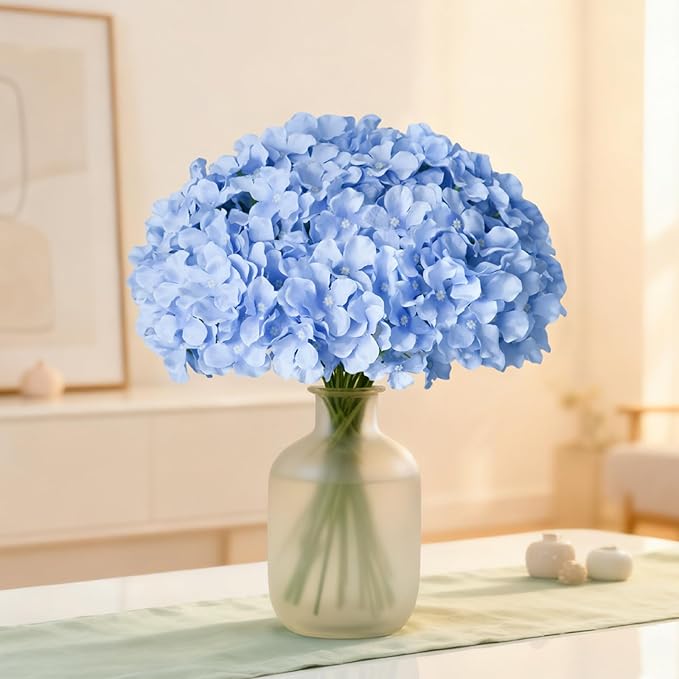 65Pcs Blue Hydrangea Artificial Flowers Bulk,Realistic Silk Fake Flowers with Stems,Faux Hydrangea Flowers for Wedding Home Decor Centerpieces Living Room Garden Party Baby Shower Decoration