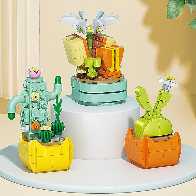 Valentines Day Gifts for Kids - 24 Packs Succulents Building Blocks with Valentines Day Cards for Kids School Boys Girls, Artificial Botanical Toy Exchange Gifts Classroom Prizes Party Favor