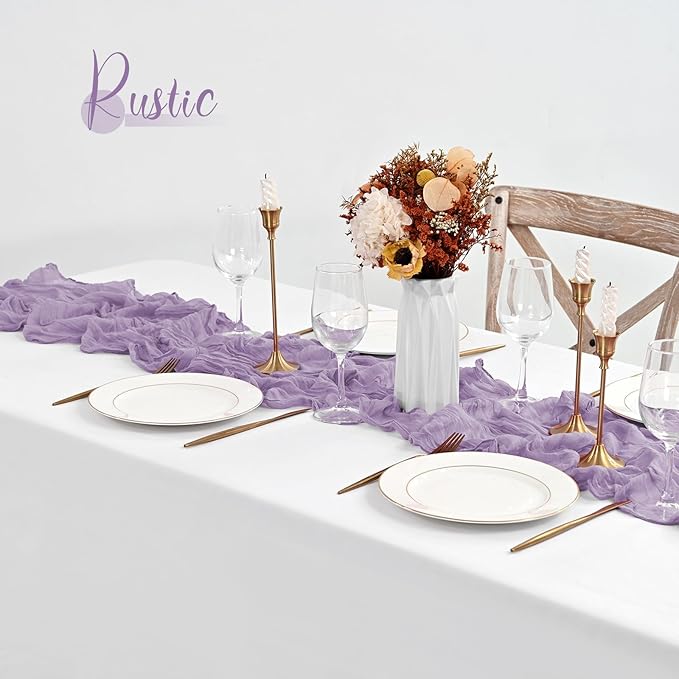 20 Pack Lavender Table Runner 10Ft Cheesecloth Table Runner Boho Gauze Table Runners Romantic Long Sheer Fabric Cheese Cloth Table Runners for Wedding Party Bridal Shower