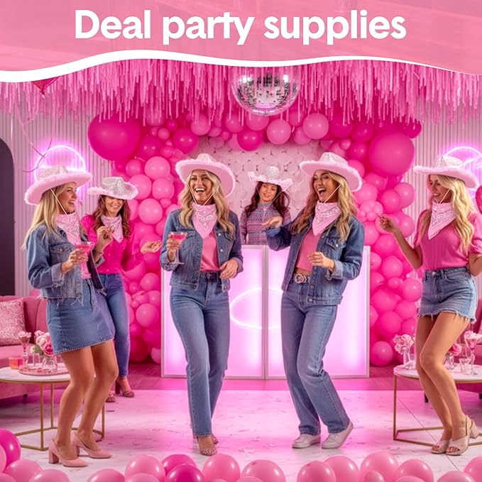 Coume 12 Pcs Sparkly Adults Cowboy Hat and Bandanas Women Men Western Glitter Cowgirl Party Hats with Adjustable Drawstring