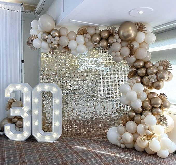 COKAOBE Light Gold Shimmer Wall Backdrop 24PCS Gold Sequins Backdrop Decoration Panels, Photo Backdrops for Birthday, Anniversary Wedding Engagement Decoration (Light Gold)