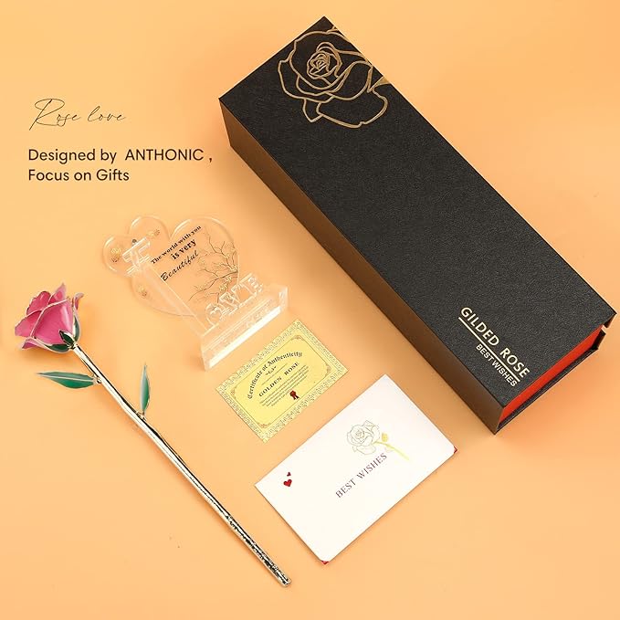 Gold Dipped Infinity Rose Last Forever Flower Decor, Birthday Gift for Women in Her Birthday Valentines Day Mothers Day, Resin Preserved Rose | Anniversary Present for Mom (Pink)