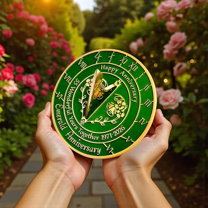 Anniversary Sundial Gift for 55th Emerald Wedding Anniversary in 2026 - Recycled Metal Home Decor Or Garden Present Idea - Handmade in UK for Him, Her Parents Or Couples 55 Year Celebration