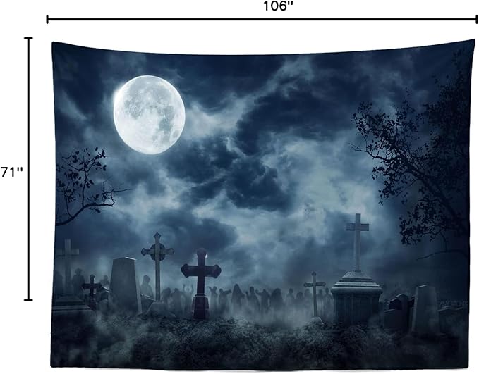 BELECO 9x6ft Fabric Halloween Cemetery Zombies Photography Backdrop Scary Graveyard Spooky Dark Night Full Moon Background Zombie Party Decorations Horror Hallowmas Kids Adults Photo Booth Props
