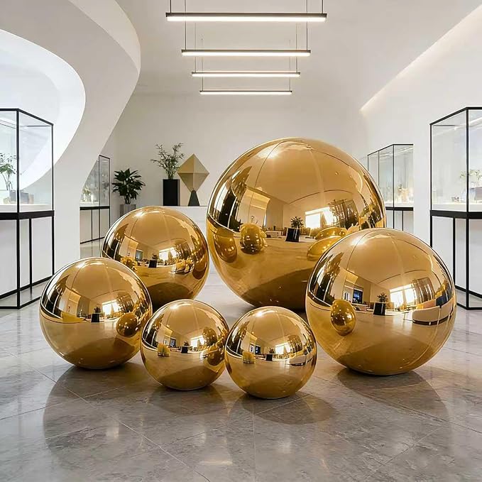 Inflatable Mirror Ball Large Shiny Balls Big Hanging & Standing PVC Disco Bubble Balloon For Christmas, Birthday, Party, Wedding, Decoration, Other Events (Gold, 1 Pcs 19.7in+Pump)