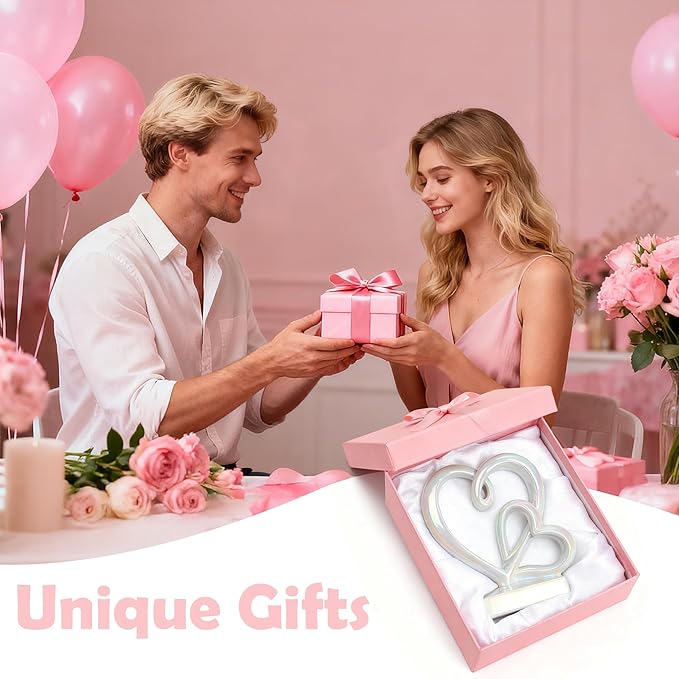 Valentine's Day Wedding Anniversary Couples Gifts-Two Hearts Decor Statue,1st to 50th for Her/Him,Engagement Present, Shimmering Love Symbol for Couple, Romantic Home Accent