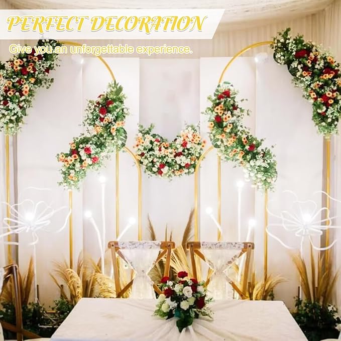 Metal Arch Stand and Cover Set,1 Ivory Spandex Fitted Backdrop with 1 Gold Wedding Arched Stand Frame for Parties Birthday Baby Shower Bridal Banquet Decoration (7.2FT)