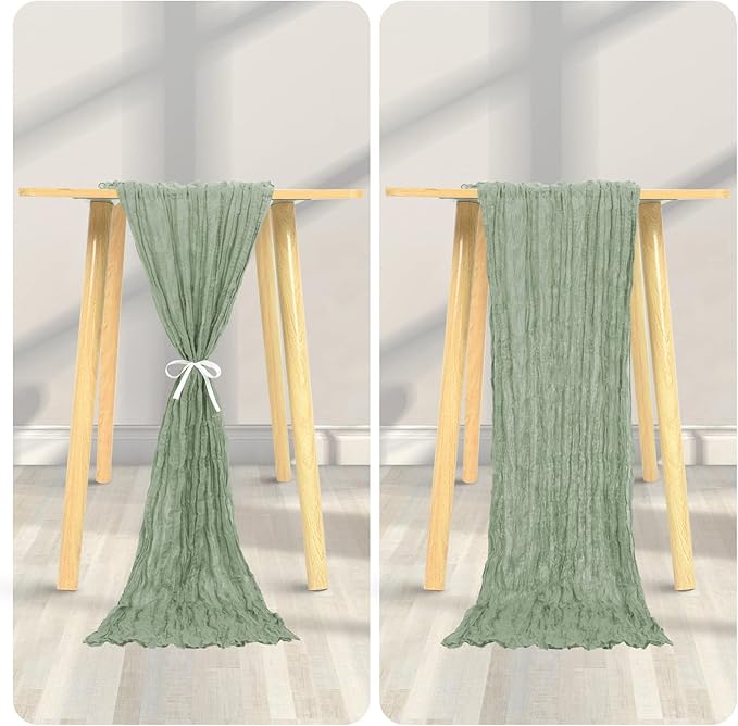 12 Pack Cheesecloth Table Runner 20 x 120 inch Cheese Cloth Table Runner Bulk,Romantic Boho Sheer Gauze Fabric Table Runners for Wedding Reception,Party,Bridal Shower Table Decor(Sage Green)