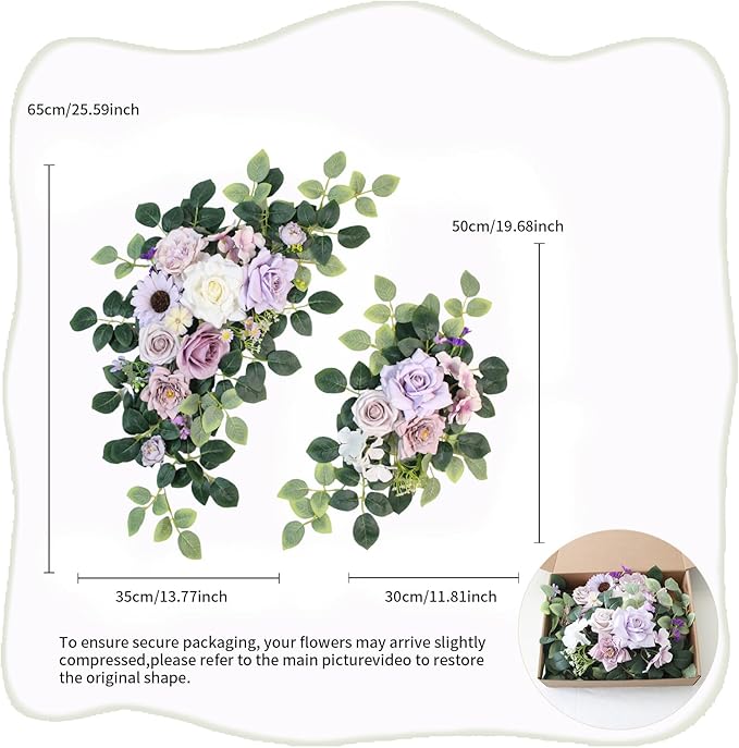 Pack of 2 Wedding Arch Decorations Artificial Hanging Flowers Floral Swag for Wedding Welcome Sign Backdrop Balloon Arch Home Party Bridal Ceremony Reusable(Purple)