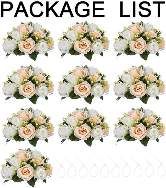 Sziqiqi Pack of 10 Fake Flower, Silk Rose Flowers, Suit for Wedding/Party Centerpiece Road Lead Flower Rack Decorations, 10 Pieces