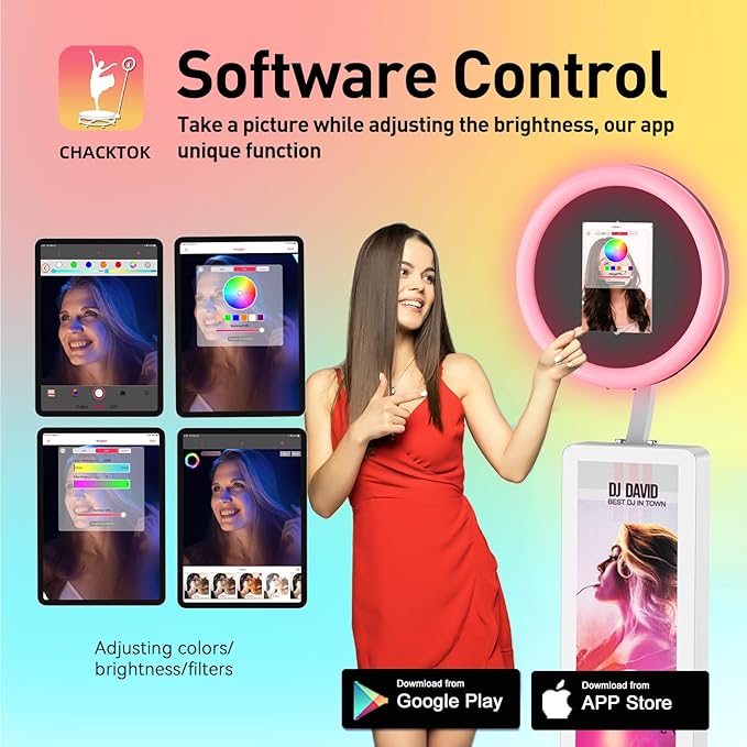 HARZHI Portable Photo Booth Compatible with Ipad, Photo Booth Shell Stand Stand Provide Chacktok Photo Booth Software for Party and Wedding, Free Custom Logo, Flight Case (LCD Screen+White)