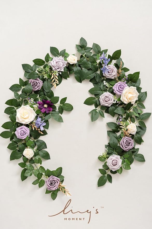 Ling's Moment 5FT Light Purple Artificial Flower Arch with Rose Leaves and Lilac for Wedding Party Backdrop Decor