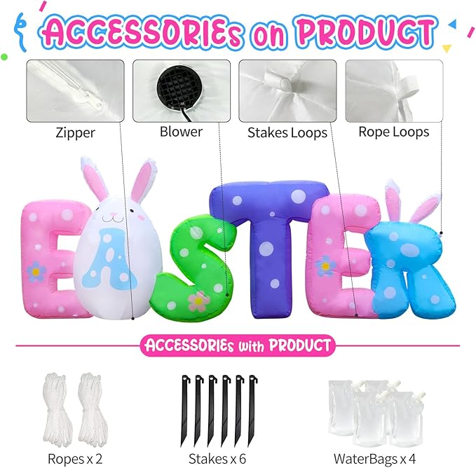 New 8FT Long Easter Inflatable Banner Outdoor Decorations with, Build-in LED Lights Holiday Blow Up Yard Decoration, for Easter Holiday Party, Outdoor,Garden, Yard Lawn Décor