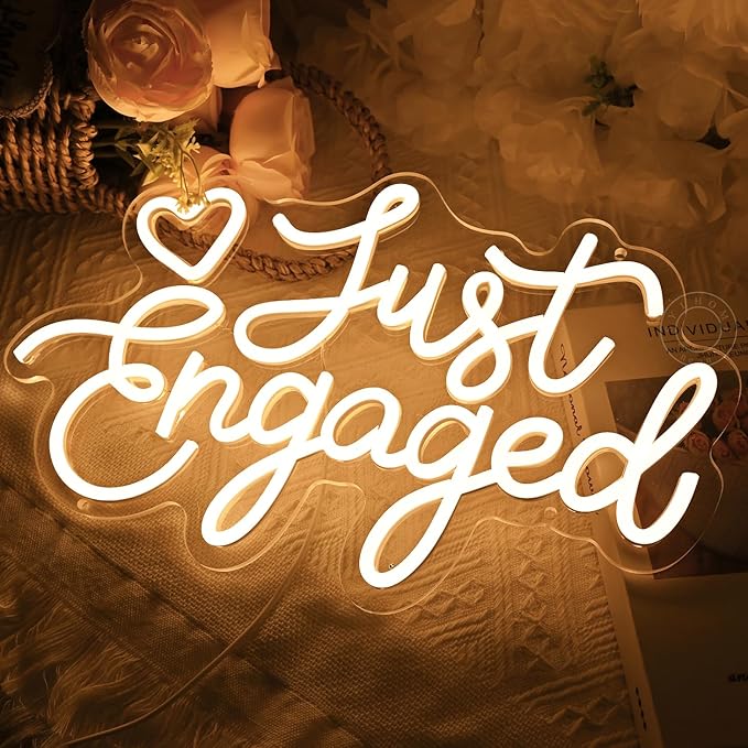 SYLHOME Just Engaged Led Neon Light Sign Heart Wall Decor Sign Wedding Proposal Married Party Bridal Shower Engagement Backdrop USB 15.75"X9.72" Warm