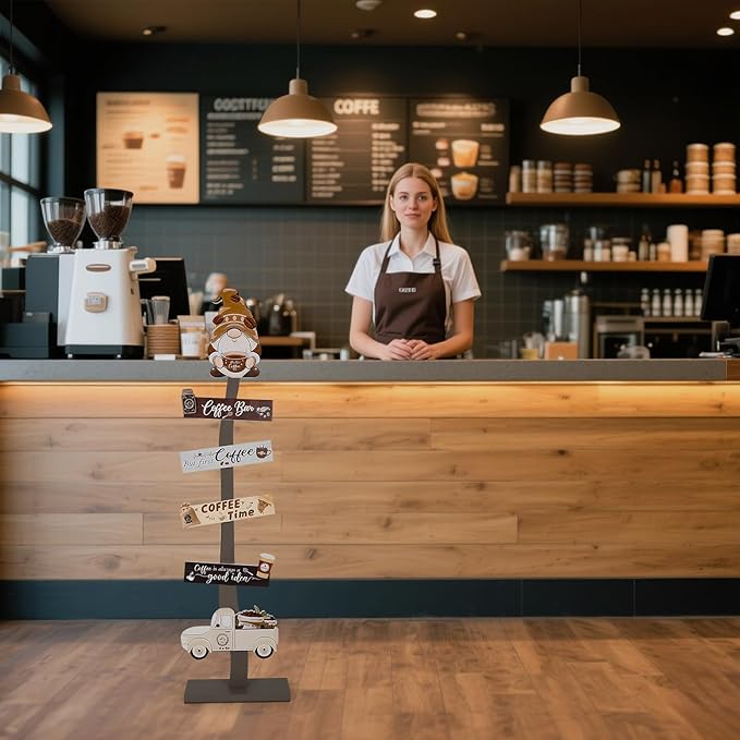 Lighted Wood Coffee Bar Porch Sign, Rustic Coffee Station Accessories for Cafe Shop Restaurant Business Indoor Outdoor Home Decor