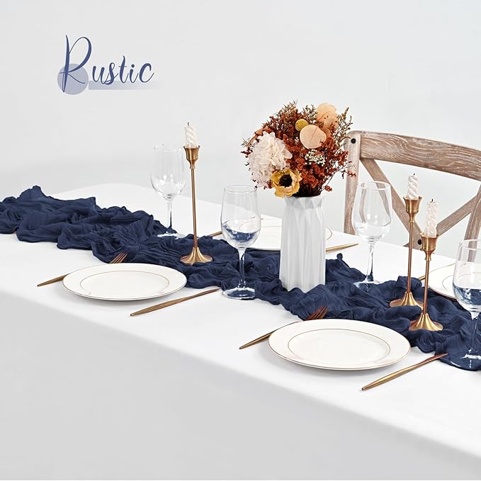 30 Pack Navy Blue Table Runner 10Ft Cheesecloth Table Runner Boho Gauze Table Runners Romantic Long Cheese Cloth Sheer Fabric Table Runners for Wedding Party Bridal Shower